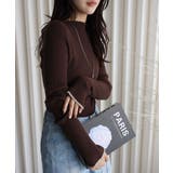 ブラウン | 袖配色スリットリブハイネックニット | YENNA