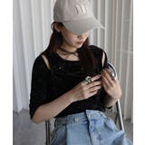 ブラック | クラッシュベロア肩あきTシャツ | YENNA