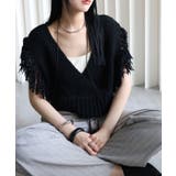 ブラック | テープヤーンフリンジカシュクールニットベスト | YENNA