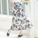 ベージュ | スカート リネンライク 花柄 | 夢展望