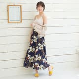 ネイビー | スカート リネンライク 花柄 | 夢展望