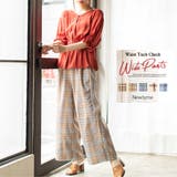 ウエストタックチェックワイドパンツ ゆる ゆったり | 夢展望 | 詳細画像1