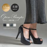 13cmヒールゴールドアクセントオープントゥパンプス 韓国 夢展望 | 夢展望 | 詳細画像1