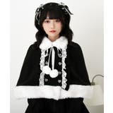 ファーポンポンハートビジューリボンケープコート 量産型 地雷系 夢展望 | DearMyLove | 詳細画像3 