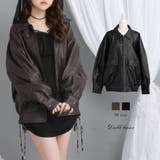 裾ドロストオーバーサイズ合皮ブルゾン【ジャケット】【コート】 韓国 夢展望 | 夢展望 | 詳細画像1