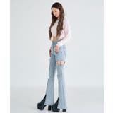 スリット入りカットアウトリボンフレアデニムパンツ 量産型 地雷系 夢展望 | DearMyLove | 詳細画像5 
