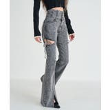 スリット入りカットアウトリボンフレアデニムパンツ 量産型 地雷系 夢展望 | DearMyLove | 詳細画像14 