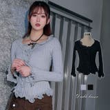レースフリルフレア袖リブ長袖薄手ニットトップス 韓国 夢展望 | 夢展望 | 詳細画像1 