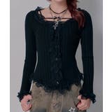 レースフリルフレア袖リブ長袖薄手ニットトップス 韓国 夢展望 | 夢展望 | 詳細画像9 