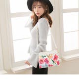 ホワイト花柄 | 韓国ファッション Vバックル ショルダーバッグ | 夢展望