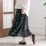 ブラック | スカート ドビー花柄 フレアー | 夢展望