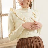 アイボリー | ケーブル柄フリルリボンニットトップス 韓国 オルチャン 夢展望 | 夢展望
