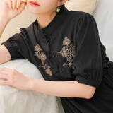 ブラック | 刺繍入りチャイナ半袖ワンピース 韓国 オルチャン 夢展望 | 夢展望