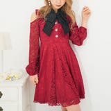 ボルドー | フリルビジューフレアワンピース【M~3L】 韓国 オルチャン 夢展望 | 夢展望
