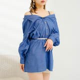 ブルー | 2WAYオフショルシャツワンピース【M~3L】 韓国 オルチャン 夢展望 | 夢展望