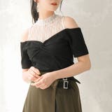 ブラック×ホワイト | レースレイヤードテレコリブトップス 韓国 夢展望 | 夢展望