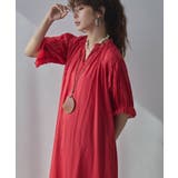 レッド | インド綿スキッパーロングワンピース 韓国 夢展望 bohmal | 夢展望