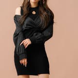 ブラック | 2wayカシュクールブラウスドッキングタイトニットワンピース 韓国 夢展望 | 夢展望