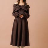 ブラウン | 2wayオフショルカシュクールフリルカラーウエストリブワンピース 韓国 夢展望 | 夢展望