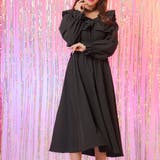 ブラック | 2wayオフショルカシュクールフリルカラーウエストリブワンピース 韓国 夢展望 | 夢展望