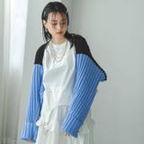 ブルー | 配色ダンボールニットボレロ/マフラー 韓国 夢展望 bohmal(ボマール) | 夢展望