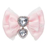 ベビーピンク | キラキラハートビジューレース2個セットリボンクリップ 量産型 地雷系 夢展望 | DearMyLove