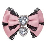 ピンクブラック | キラキラハートビジューレース2個セットリボンクリップ 量産型 地雷系 夢展望 | DearMyLove