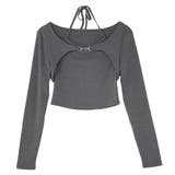 チャコールグレー | マルチwayギャルキャミ×短丈トップス2点セット 韓国 夢展望 | 夢展望