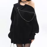 ブラック | ビッグカラージップオフショルアレンジニットワンピース 韓国 夢展望 | 夢展望