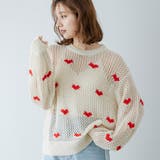 アイボリー | ハート柄メッシュジャガードニット 韓国 夢展望 | 夢展望