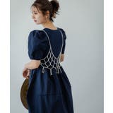 ネイビー | ボリュームスリーブドッキングワンピース 韓国 夢展望 | 夢展望