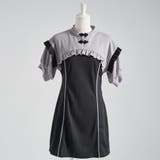 グレー×ブラック | サブジラギャル配色チャイナカラーAラインワンピース 韓国 夢展望 | 夢展望