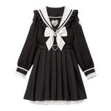 膝上 ブラック | ハートレースリボンセーラーワンピース 量産型 地雷系 夢展望 | DearMyLove