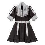 ミニ　ブラック×グレー | 十字架刺繍フリルシスタージャージワンピース 量産型 地雷系 夢展望 | DearMyLove