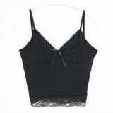 ブラック(レース) | レースキャミor透け蝶々キャミ選べるカットソー 韓国 夢展望 | 夢展望