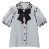 ブルーグレー | ビジューハートリボンフリルブラウス 量産型 地雷系 夢展望 | DearMyLove
