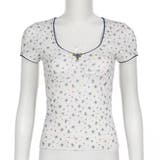 ブルー | プチローズプリント半袖カットソー 韓国 夢展望 | 夢展望