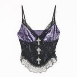 パープル | 十字架チャームコルセットベロアキャミトップス 韓国 夢展望 | 夢展望