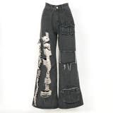 デニム | フリンジダメージ加工パッチポケットデニムパンツ 韓国 夢展望 | 夢展望