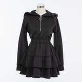 ブラック | フードフリルハートキラキラティアードワンピ 韓国 夢展望 | 夢展望