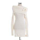 ホワイト | ビジューリボン付オフショルニットワンピース【大きいサイズ有】 韓国 夢展望 | 夢展望