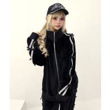 ブラック | ビジューラインスタンドカラーベロアジャージパーカー 韓国 夢展望 | 夢展望