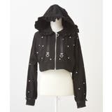 ブラック | ハートドットビジューフリルショートパーカー 量産型 地雷系 夢展望 | DearMyLove