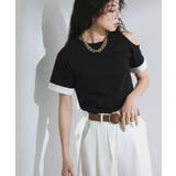 ブラック | カットオフバイカラースリーブTシャツ 韓国 夢展望 | 夢展望