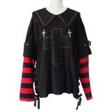 ボルドー×ブラック | 十字架スタッズストライプワンピース 量産型 地雷系 夢展望 | DearMyLove