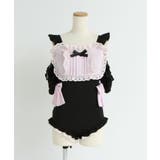 ブラック×ピンク | ハートレースフリルヨークメイドさん水着 量産型 地雷系 夢展望 | DearMyLove