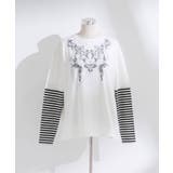 ホワイトA | ロゴボーダー長袖レイヤードカットソー 韓国 夢展望 | 夢展望