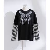 ブラックA | ロゴボーダー長袖レイヤードカットソー 韓国 夢展望 | 夢展望