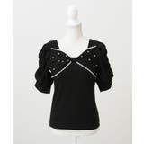 ブラック | パールリボン リブ トップス 半袖 量産型 地雷系 夢展望 | DearMyLove