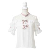 ホワイト×ピンク | ハートビジューリボンオフショル風レースブラウス 量産型 地雷系 夢展望 | DearMyLove